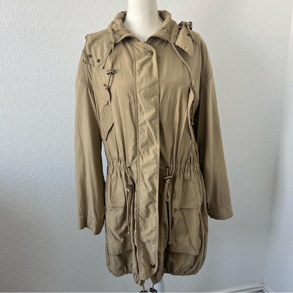 Vintage 80s/90s DKNY Khaki Tan‎ Hooded Coat Size Small